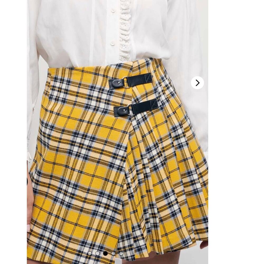 Maje Paris Yellow Plaid Buckle Mini Skirt – Recycled Cotton – Women’s Size XS/S